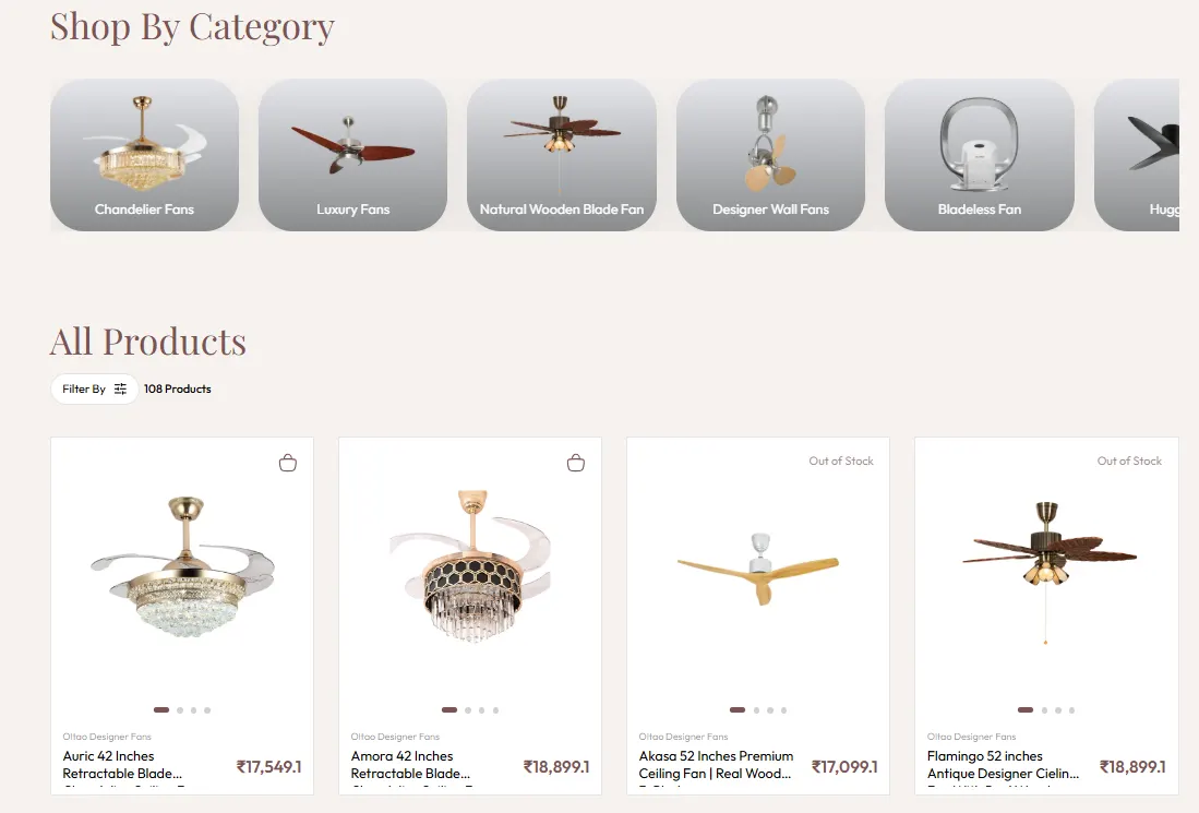 Oltao Luxury Fans interface 3